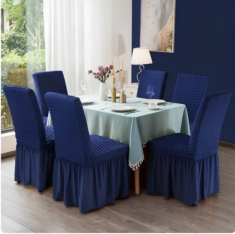 Premium Bubble Frilled Chair Cover Blue - Image 4